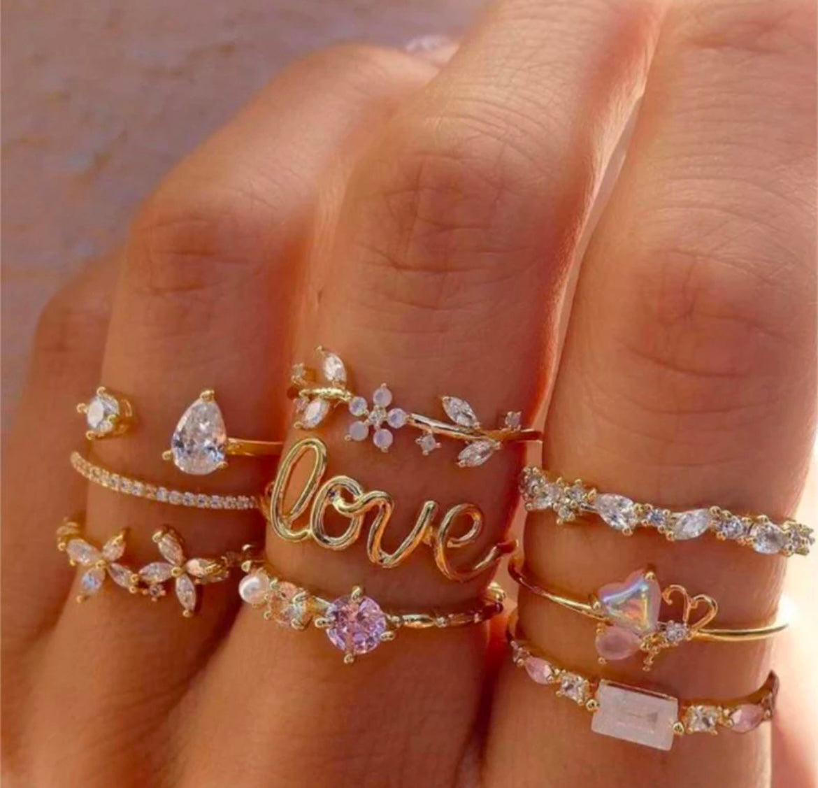Trending Gold Plated Love Inspired Set of 9 Stackable Finger