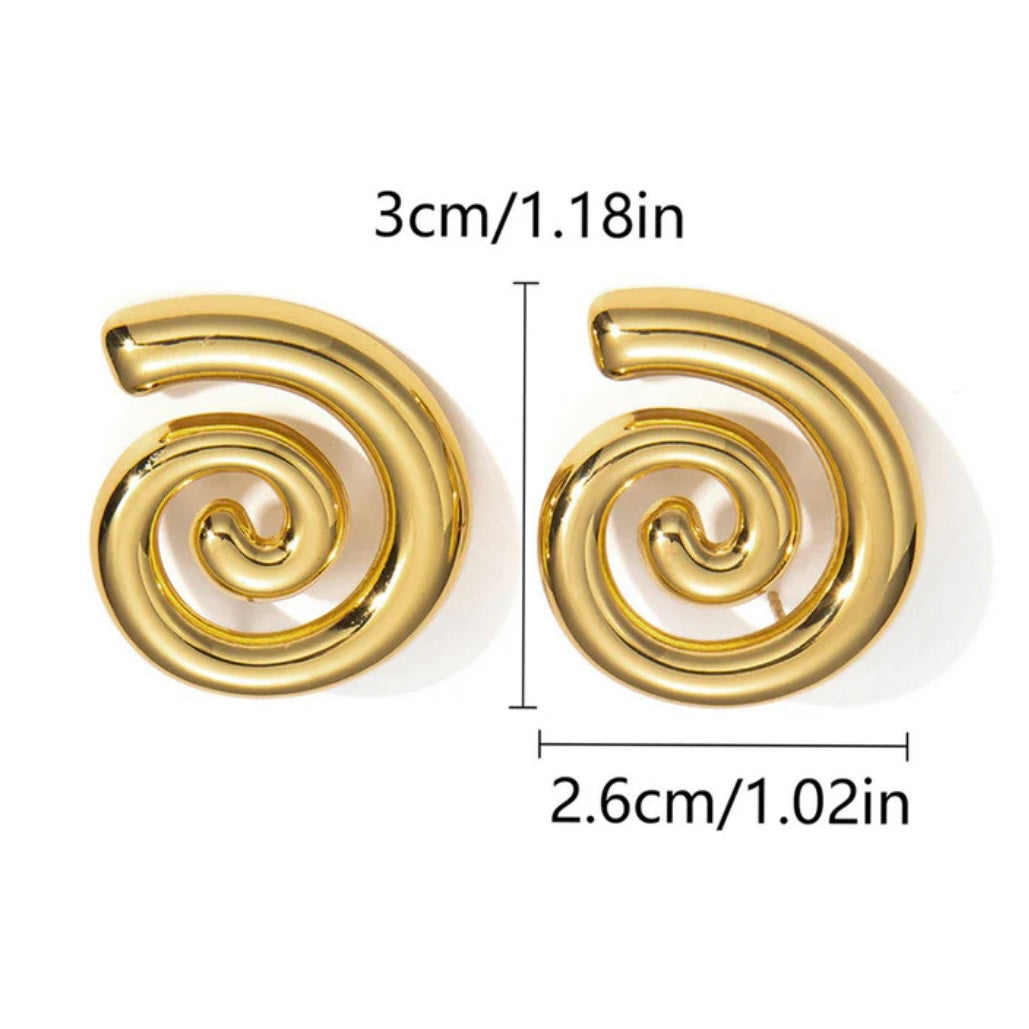 Gold Plated Stainless Steel Anti Tarnish Spiral Chunky Earrings