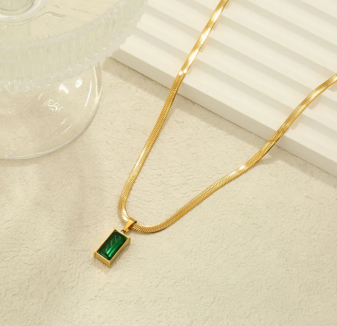 Gold Plated Anti Tarnish Green Geometric Pendant