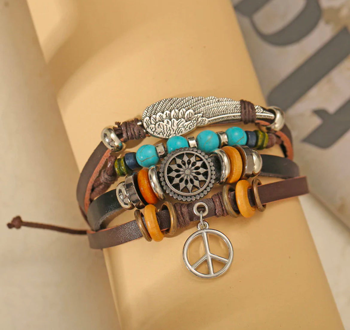 4 In 1 Multi Layered Multicolored Faux Leather Bracelet for Men