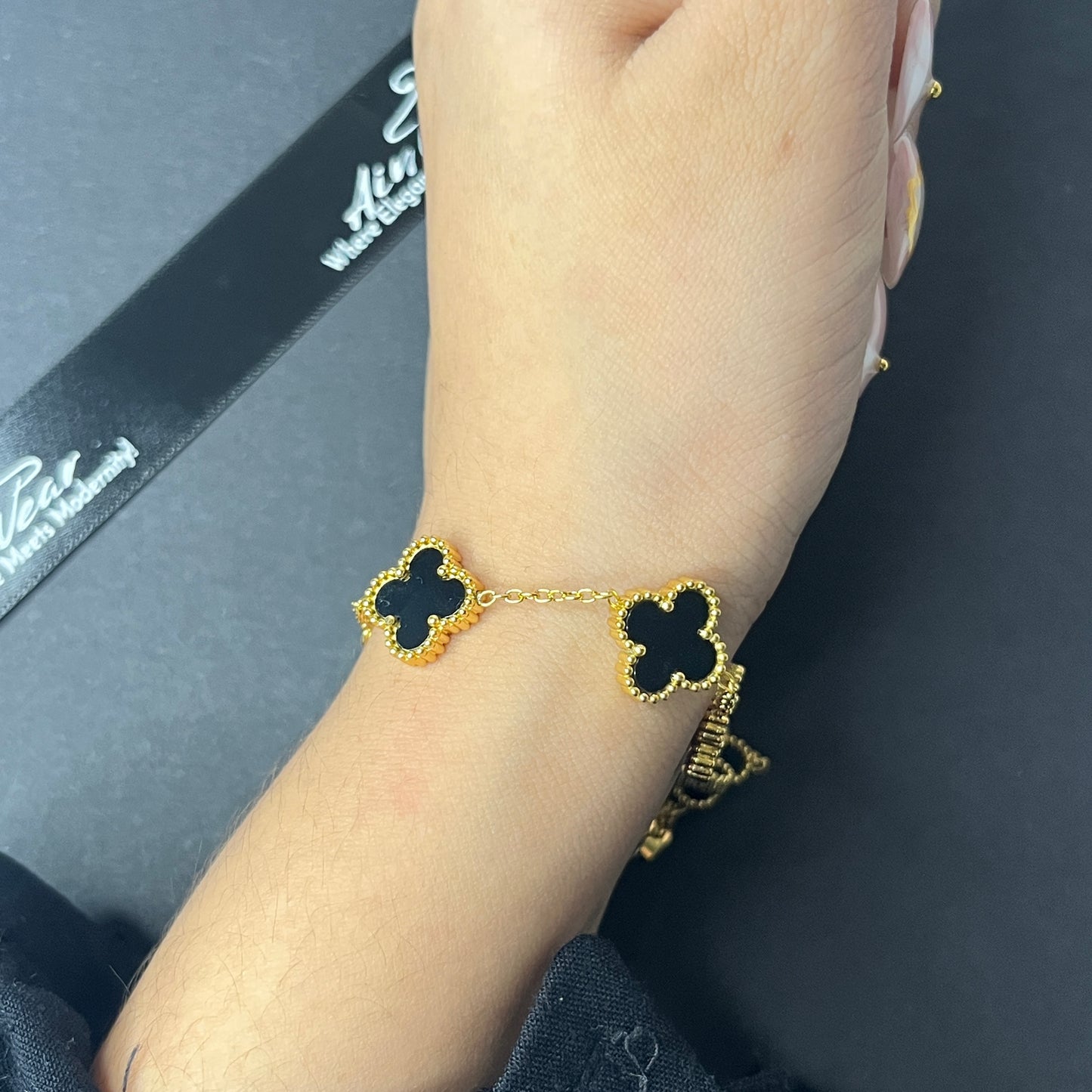 Viral Black And Golden Clover Anti Tarnish Bracelet