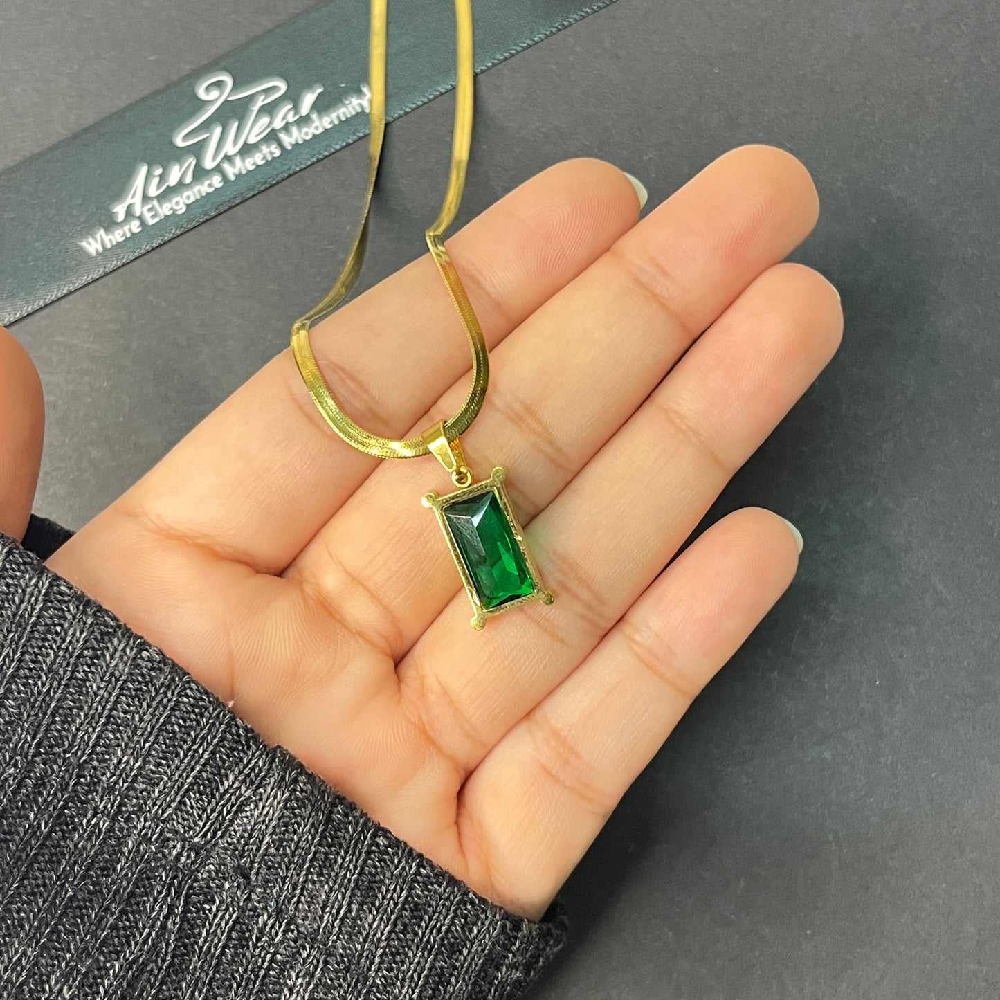 Gold Plated Anti Tarnish Green Geometric Pendant