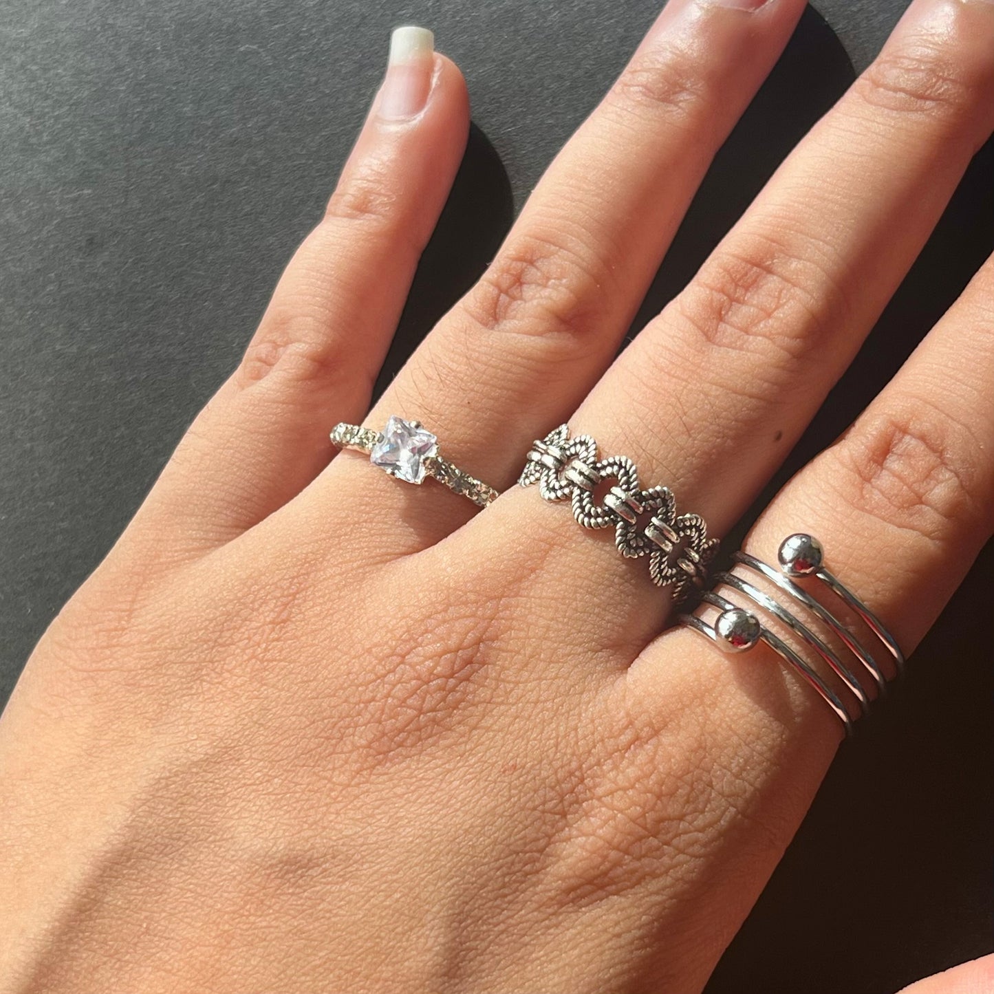 Silver & Diamond Ring Combo (Set Of 3)