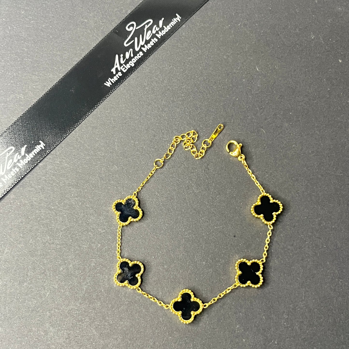 Viral Black And Golden Clover Anti Tarnish Bracelet