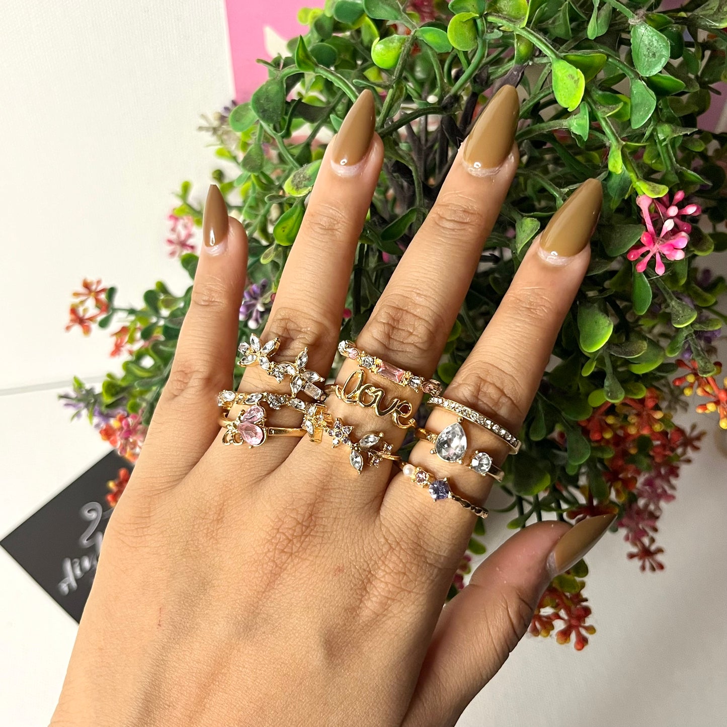 Trending Gold Plated Love Inspired Set of 9 Stackable Finger