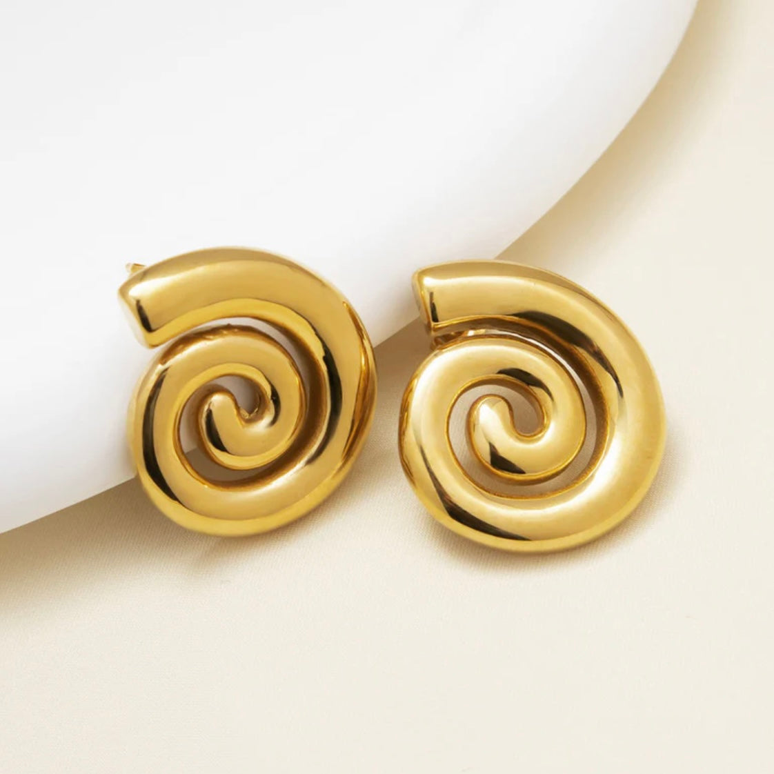 Gold Plated Stainless Steel Anti Tarnish Spiral Chunky Earrings
