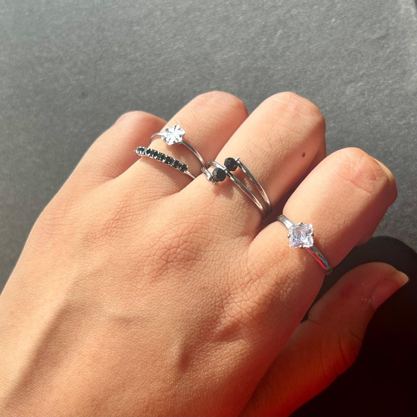 Black & Silver Ring Combo (Set Of 3)