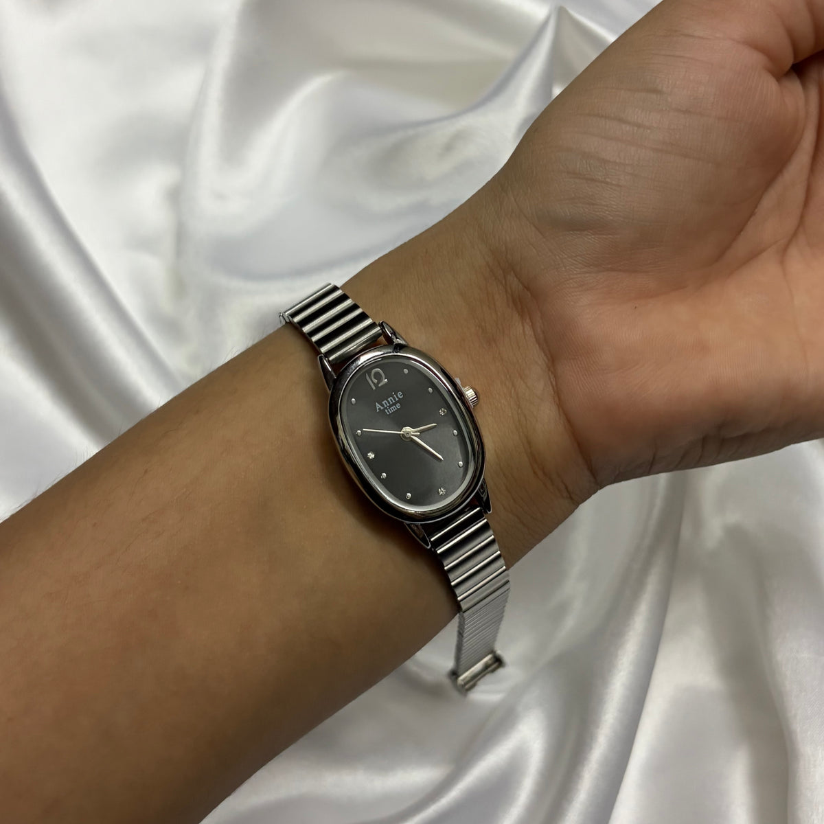 Silver Oval Dial Women's Watch with Stainless Steel Strap