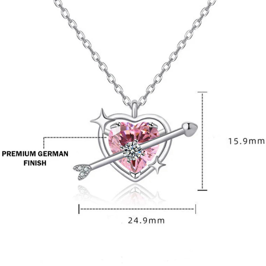 Pinteresty Silver Plated American Diamond Studded Pink Heart Pendant