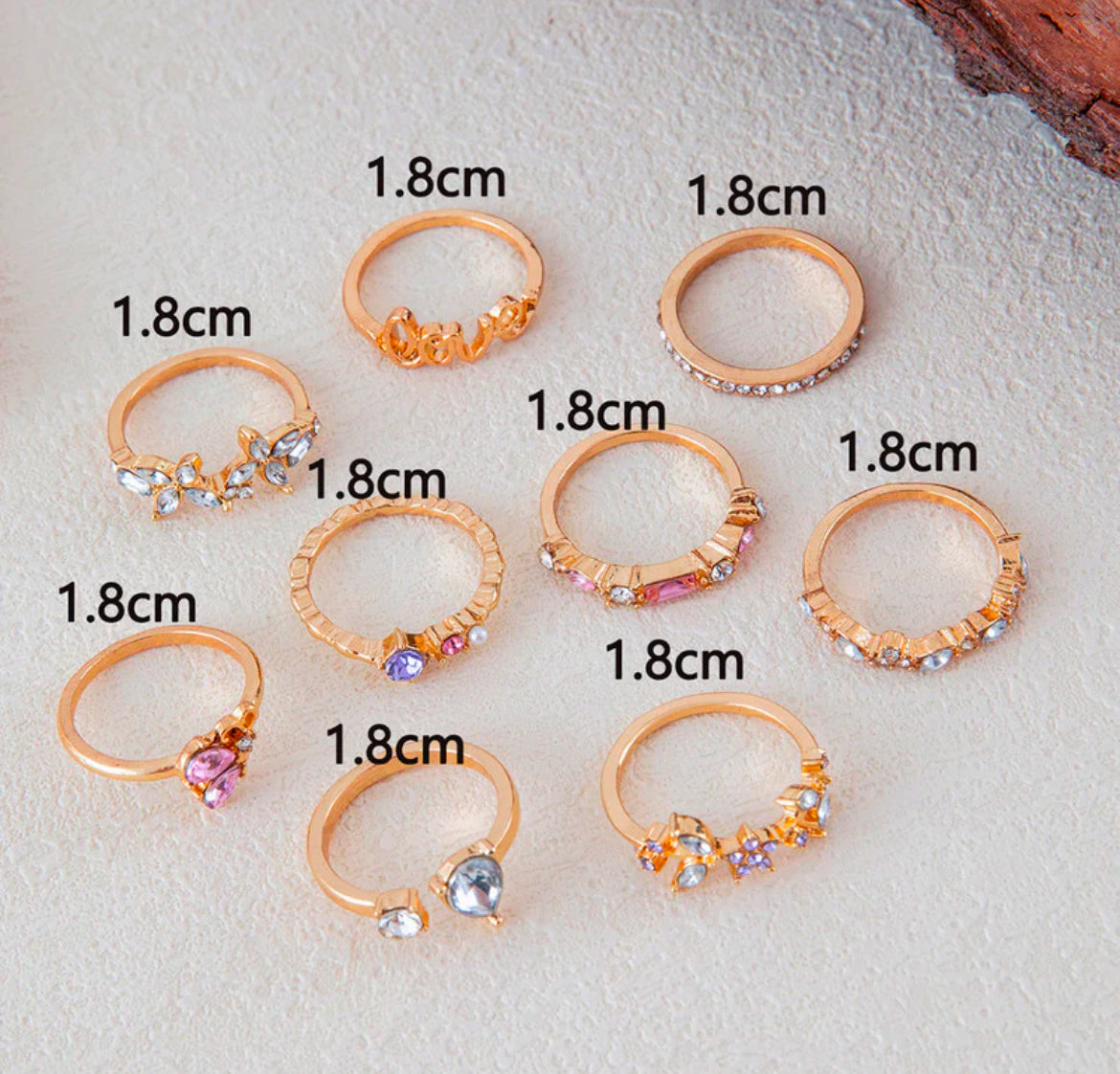 Trending Gold Plated Love Inspired Set of 9 Stackable Finger
