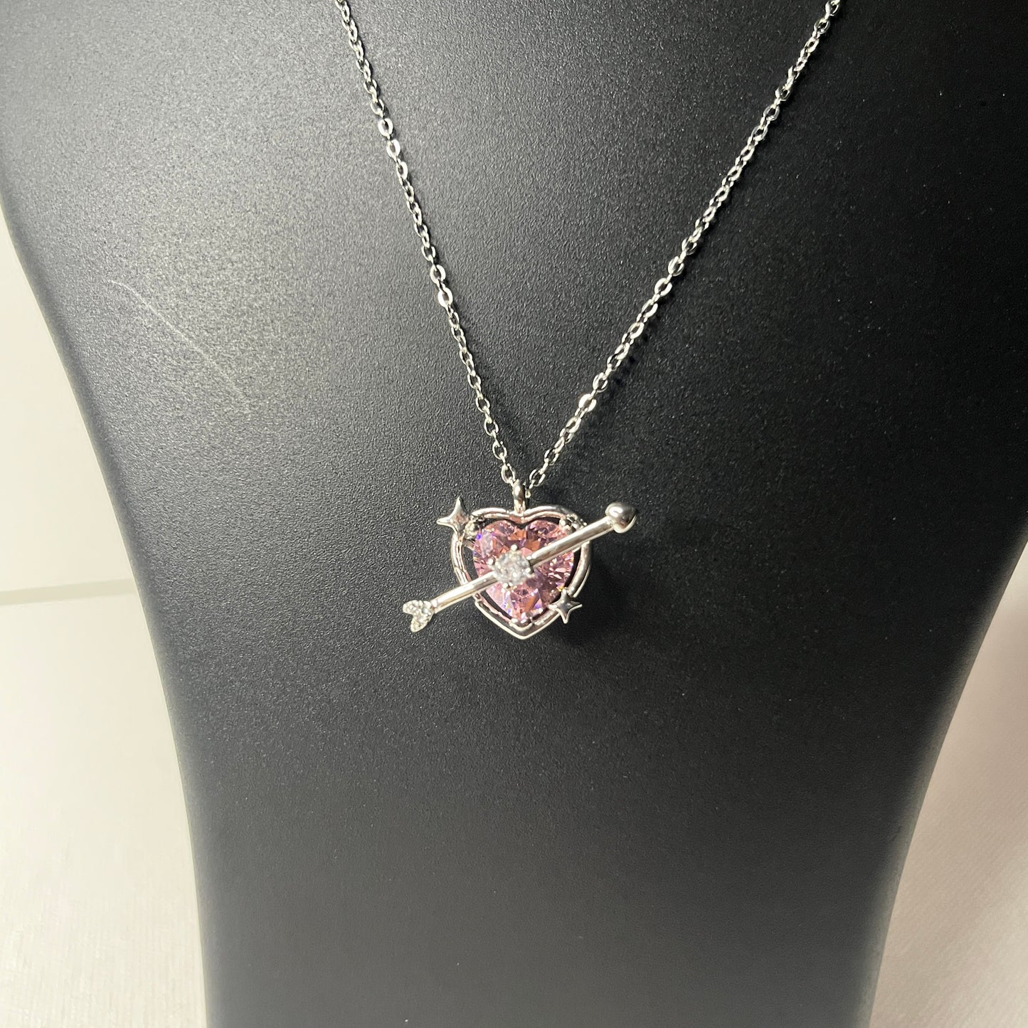 Pinteresty Silver Plated American Diamond Studded Pink Heart Pendant