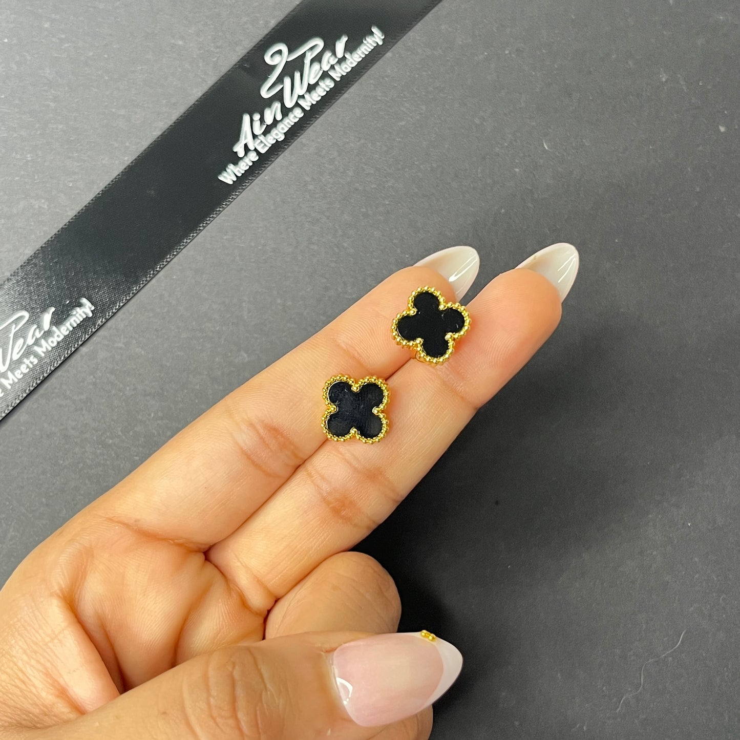 Viral Anti Tarnish Black Clover Earrings