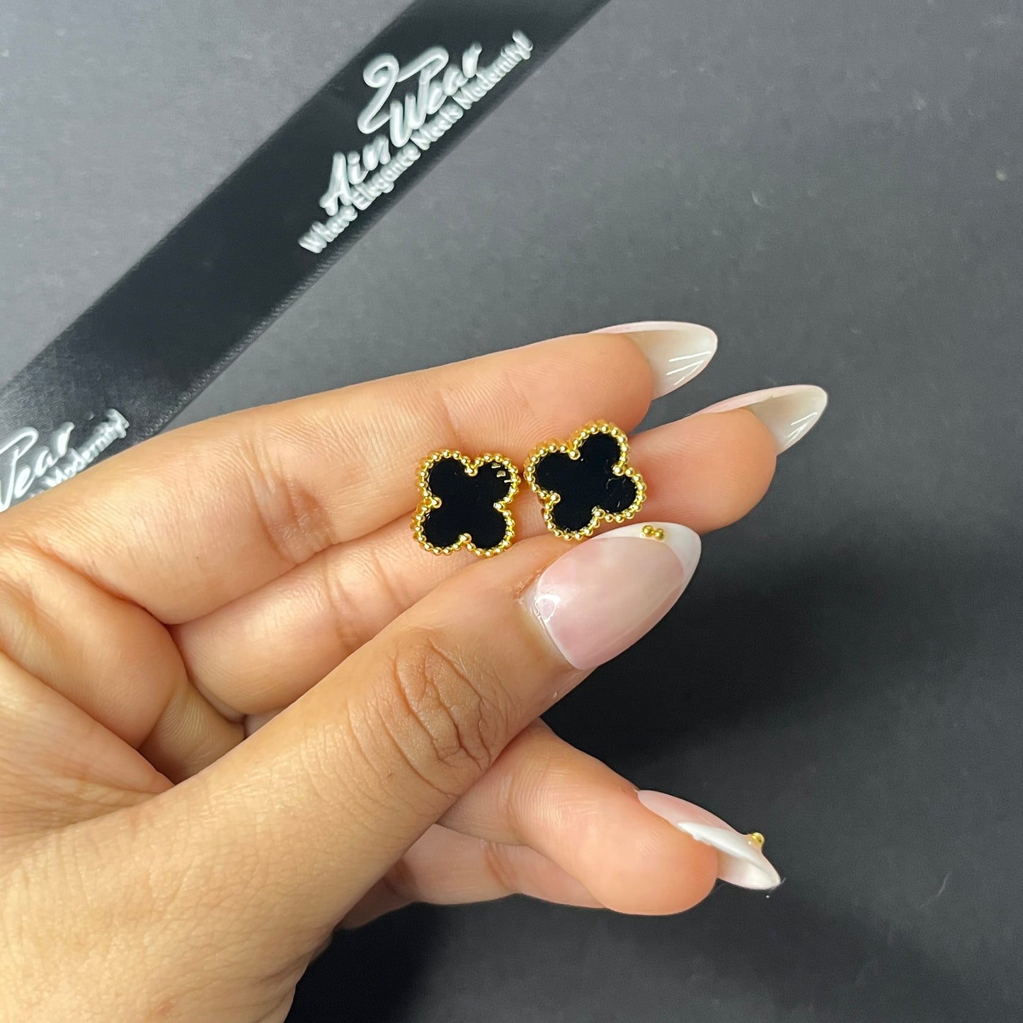 Viral Anti Tarnish Black Clover Earrings