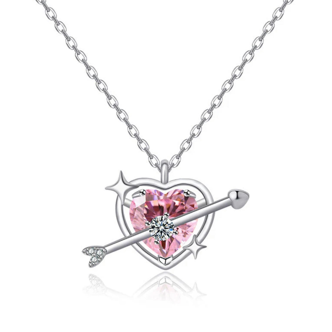Pinteresty Silver Plated American Diamond Studded Pink Heart Pendant