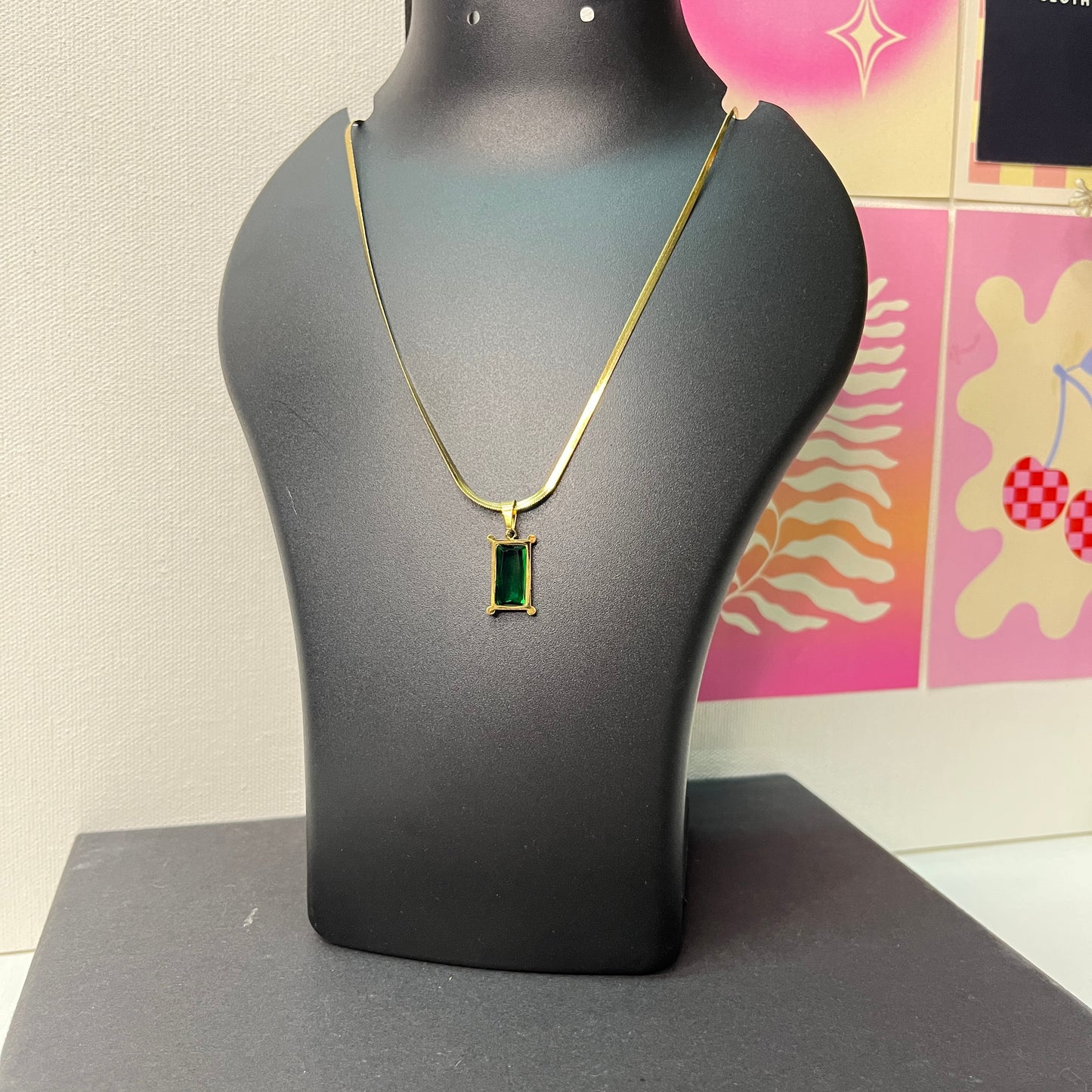 Gold Plated Anti Tarnish Green Geometric Pendant