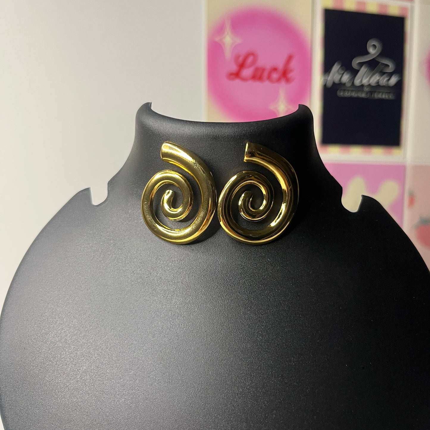 Gold Plated Stainless Steel Anti Tarnish Spiral Chunky Earrings