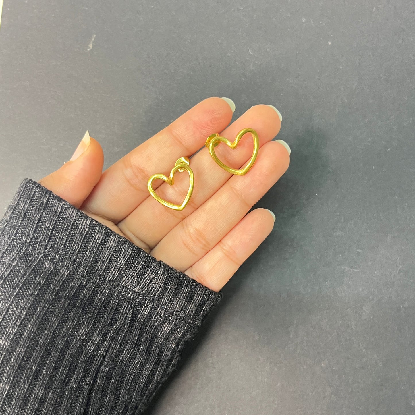 Gold Plated Anti Tarnish Stainless Steel Heart Themed Stud Earrings