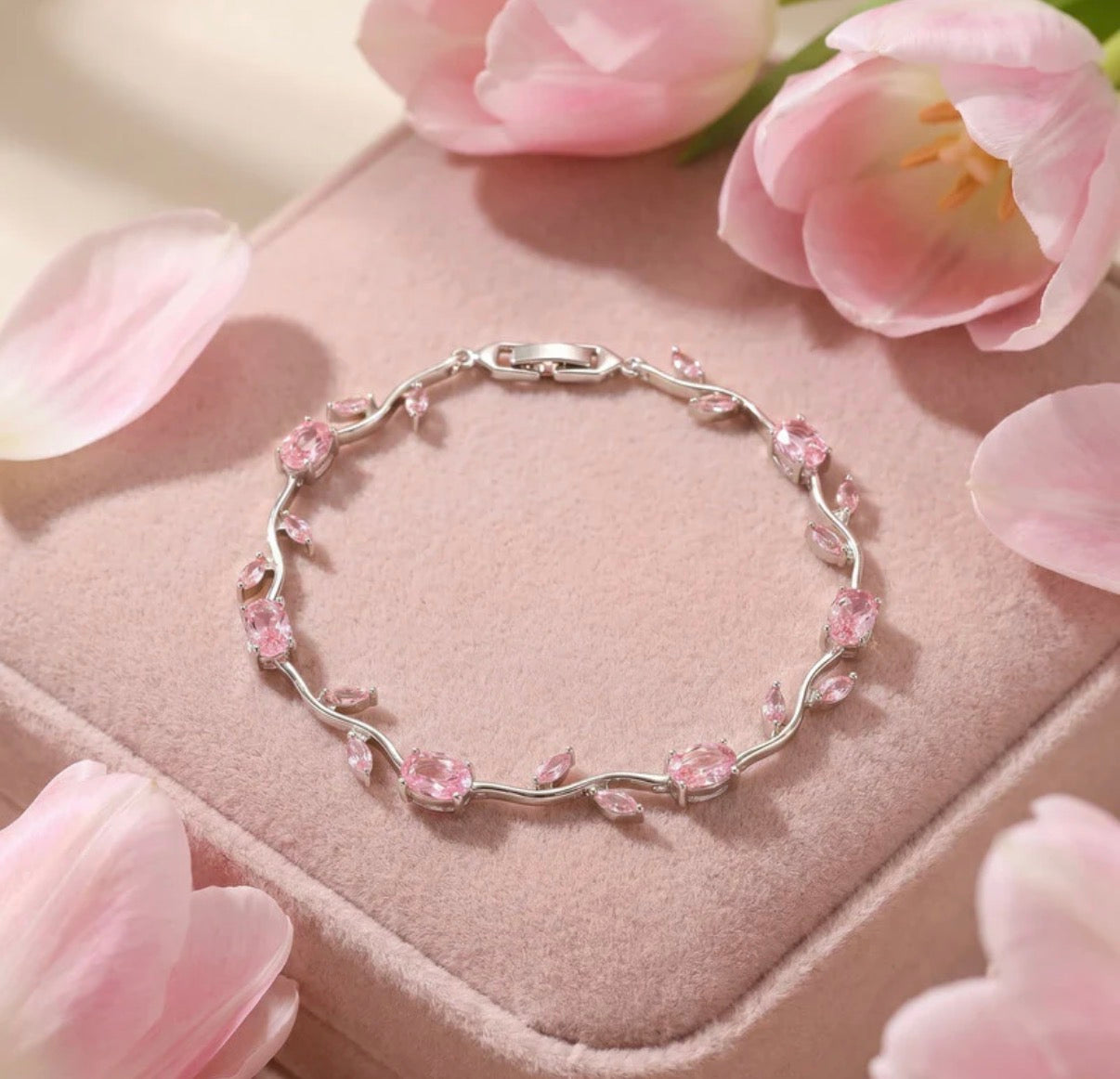 Viral Pink Tulip Anti Tarnish Bracelet