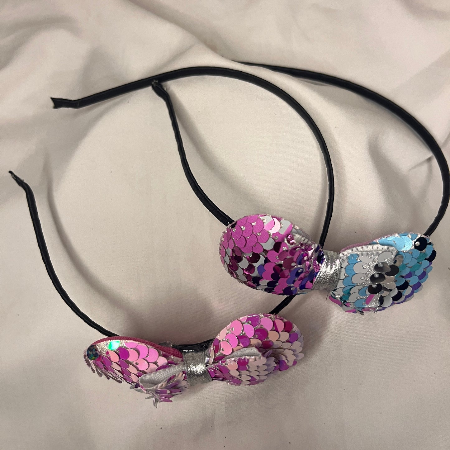 Unicorn Pink, Silver & Blue Sequence Material Hair Band (Set Of 2) Ain Wear - Where Elegance Meets Modernity!