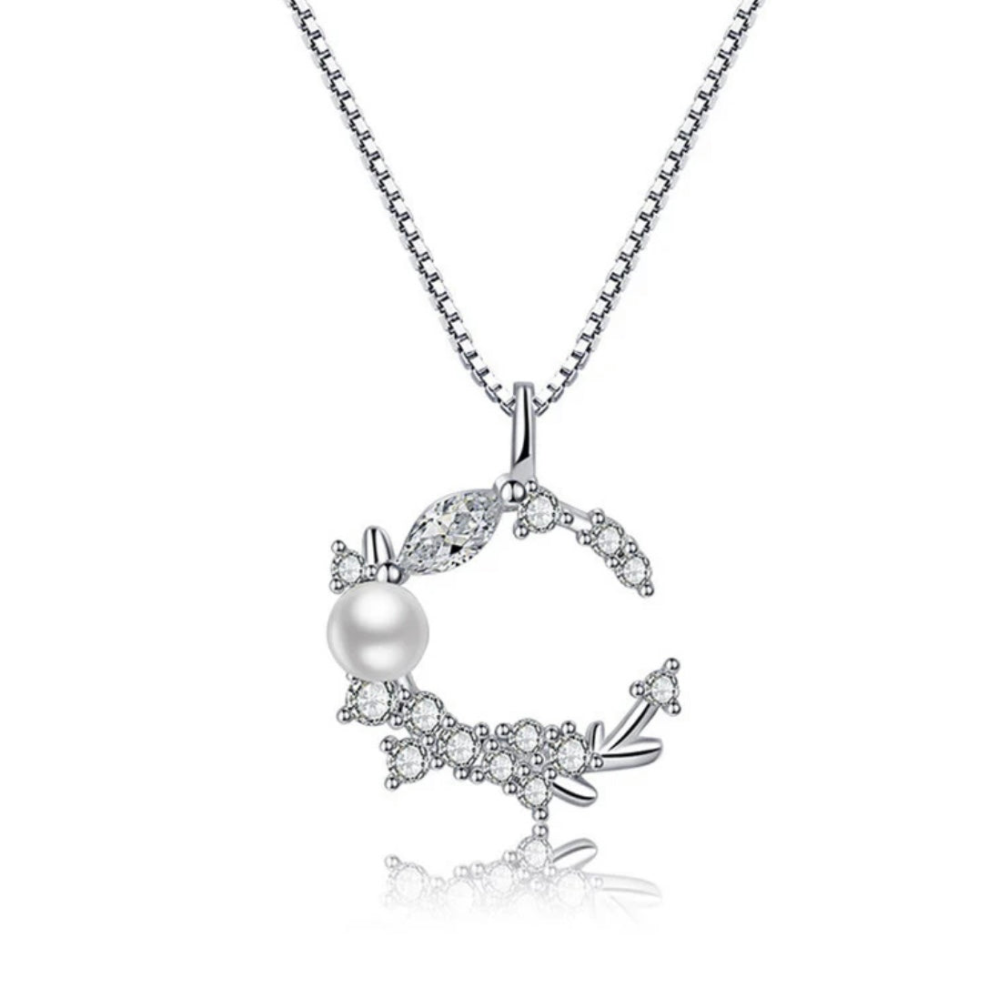Silver Plated American Diamond Studded Moon Korean Pendant