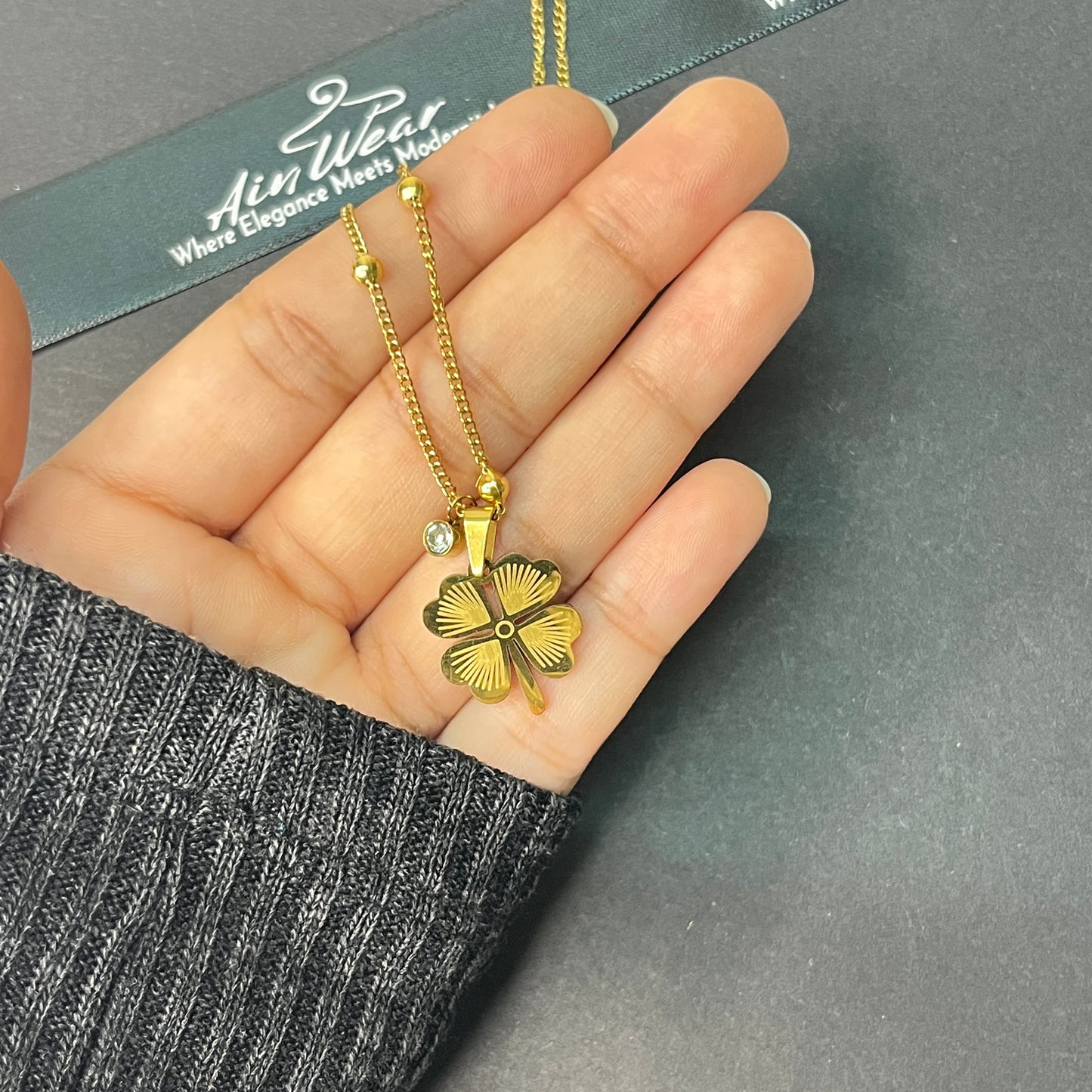 Gold Plated Stainless Steel Anti Tarnish Clover Themed Pendant