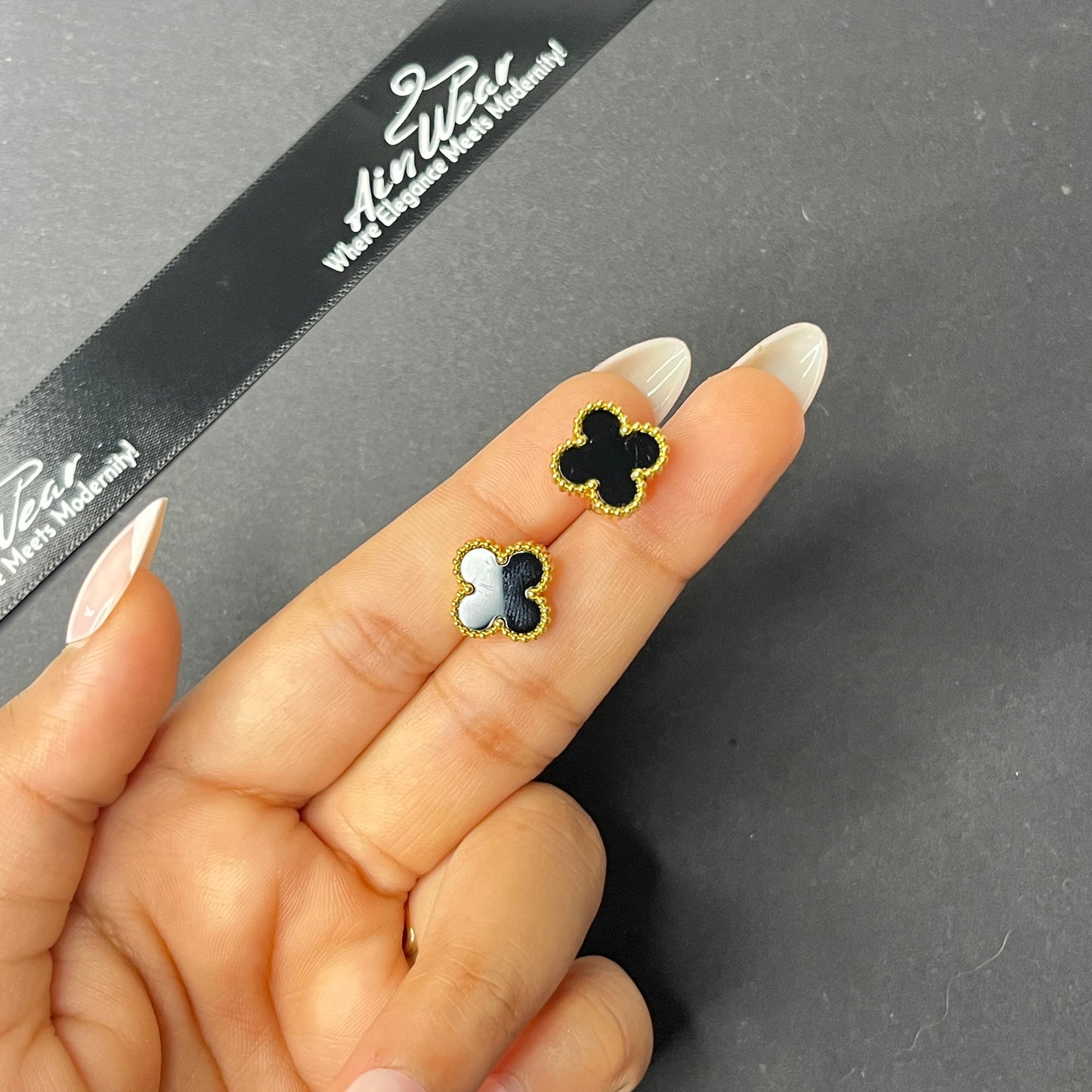 Viral Anti Tarnish Black Clover Earrings