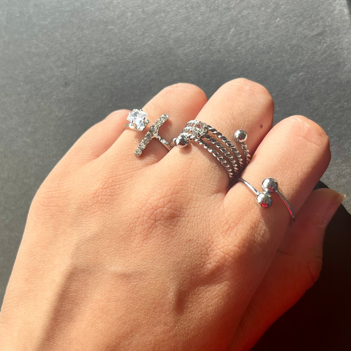 Silver & Diamond Ring Combo (Set Of 3)