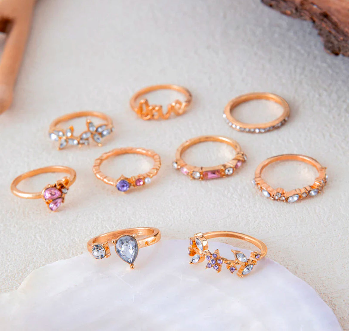 Trending Gold Plated Love Inspired Set of 9 Stackable Finger