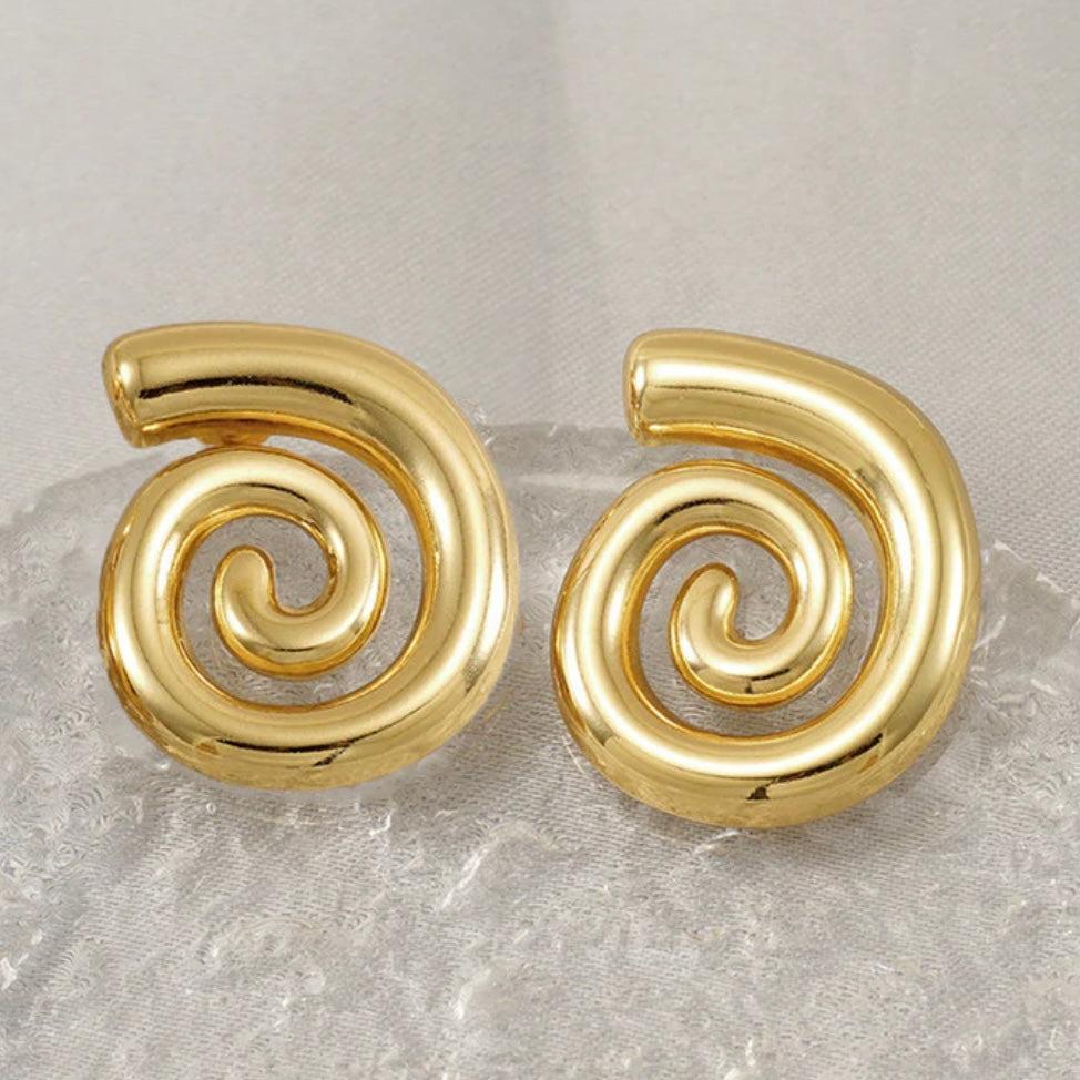 Gold Plated Stainless Steel Anti Tarnish Spiral Chunky Earrings