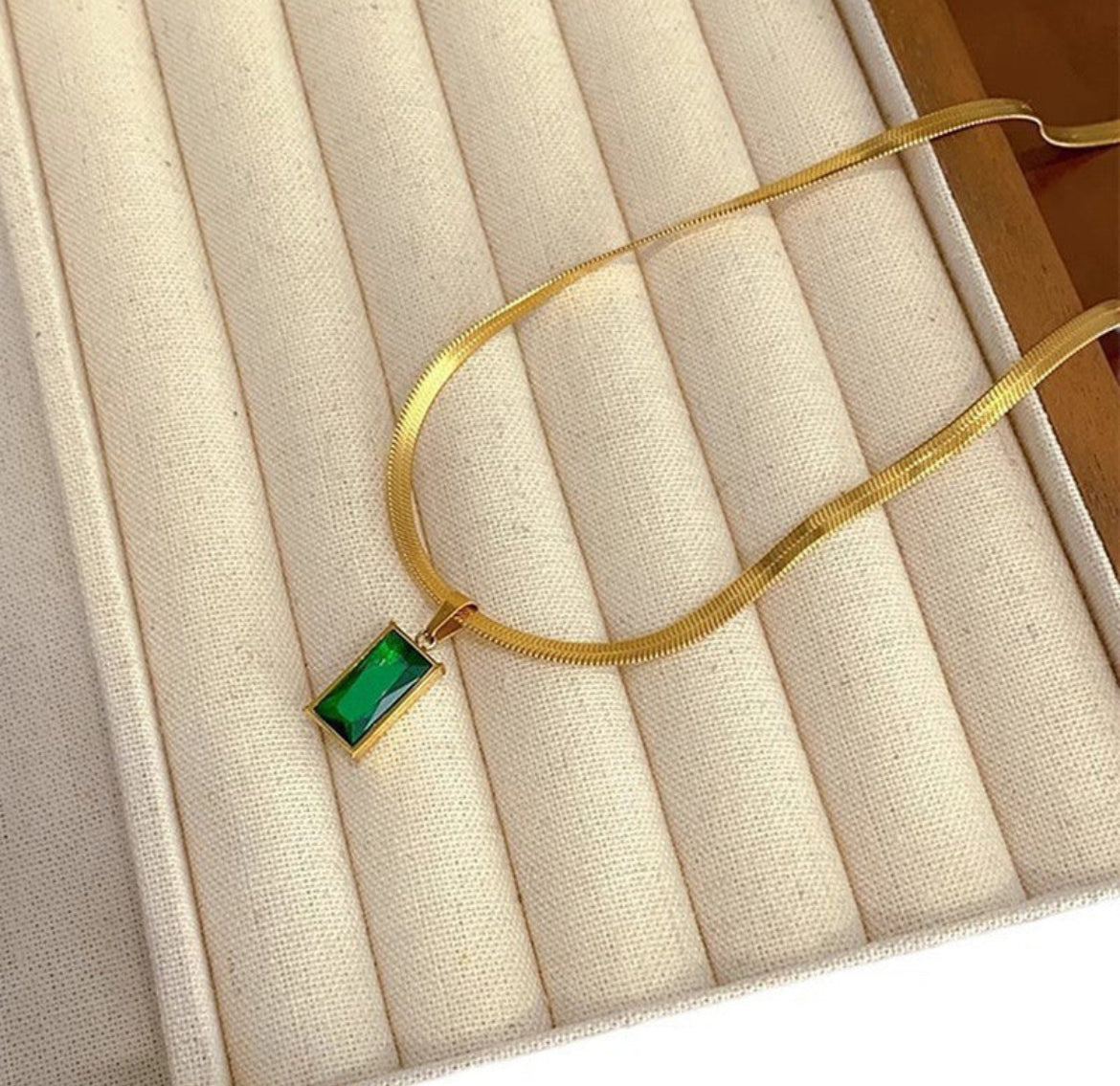 Gold Plated Anti Tarnish Green Geometric Pendant