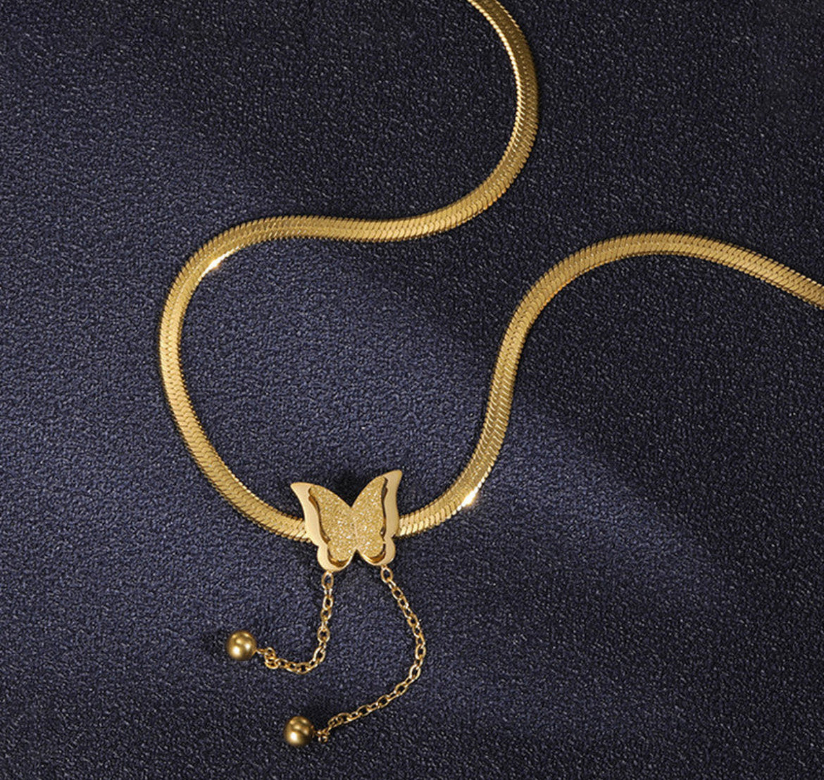 Gold Plated Stainless Steel Anti Tarnish Butterfly Themed Snake Chain Pendant