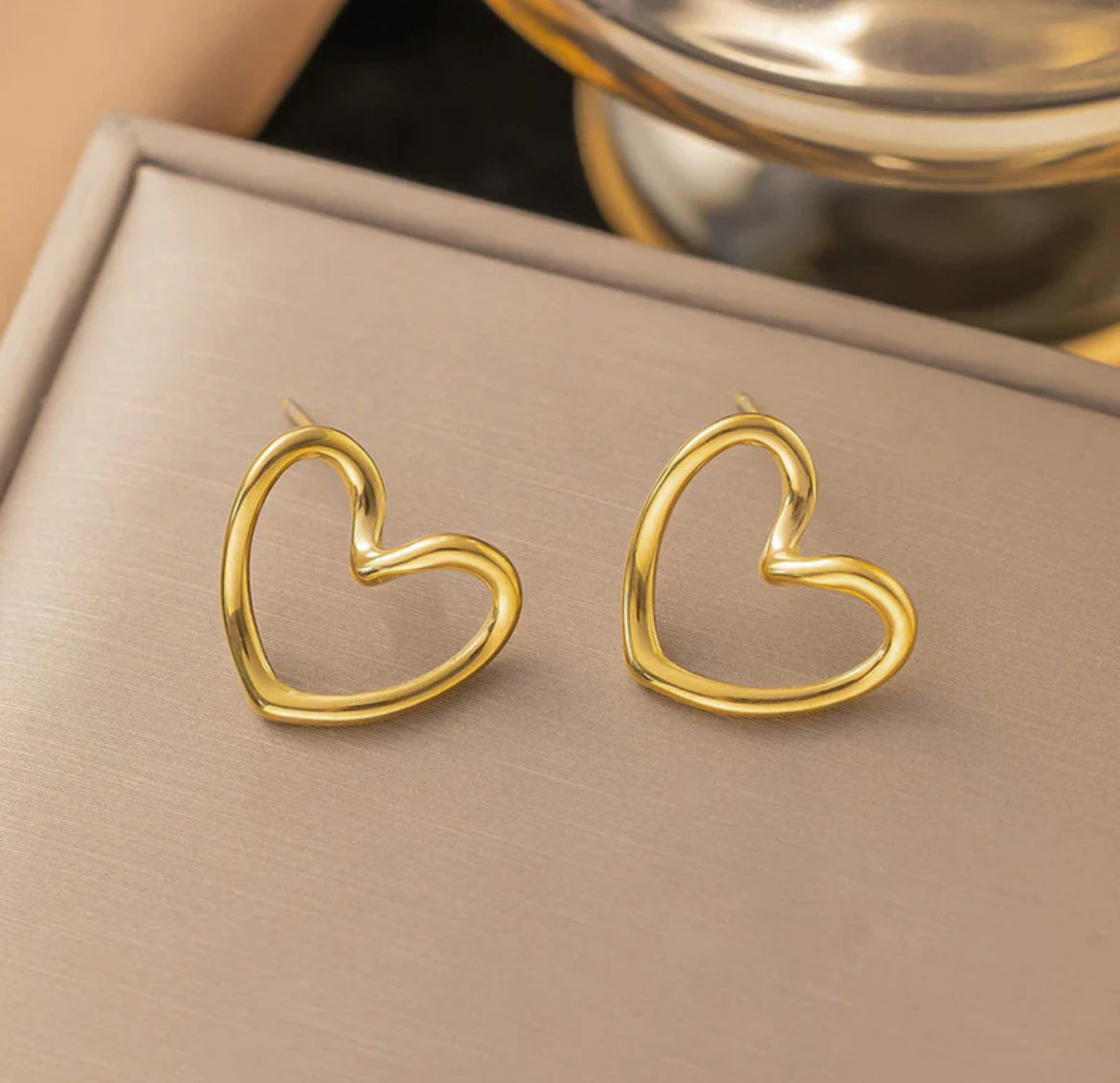 Gold Plated Anti Tarnish Stainless Steel Heart Themed Stud Earrings