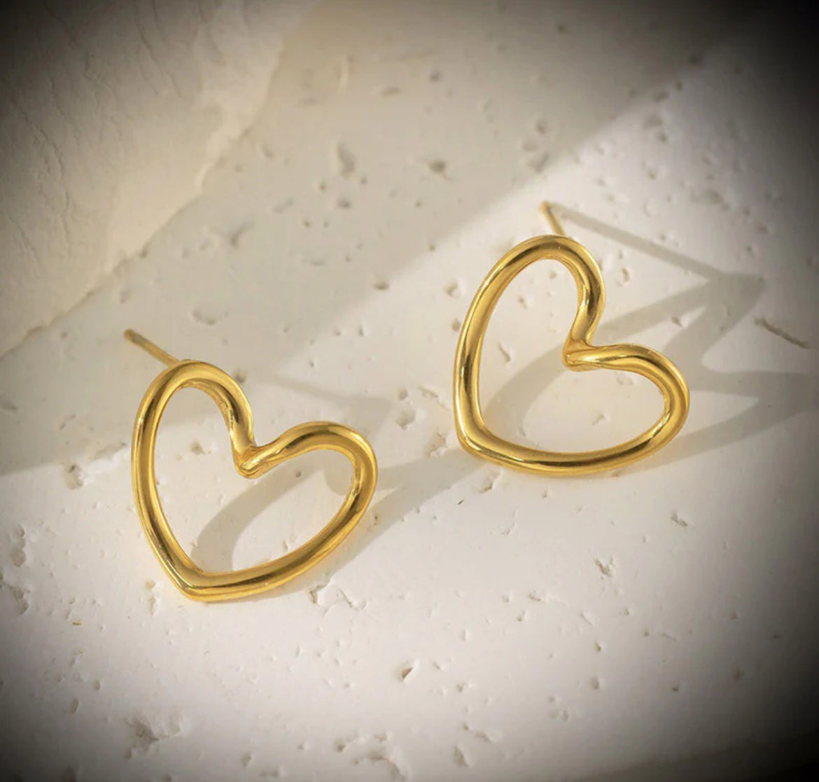 Gold Plated Anti Tarnish Stainless Steel Heart Themed Stud Earrings