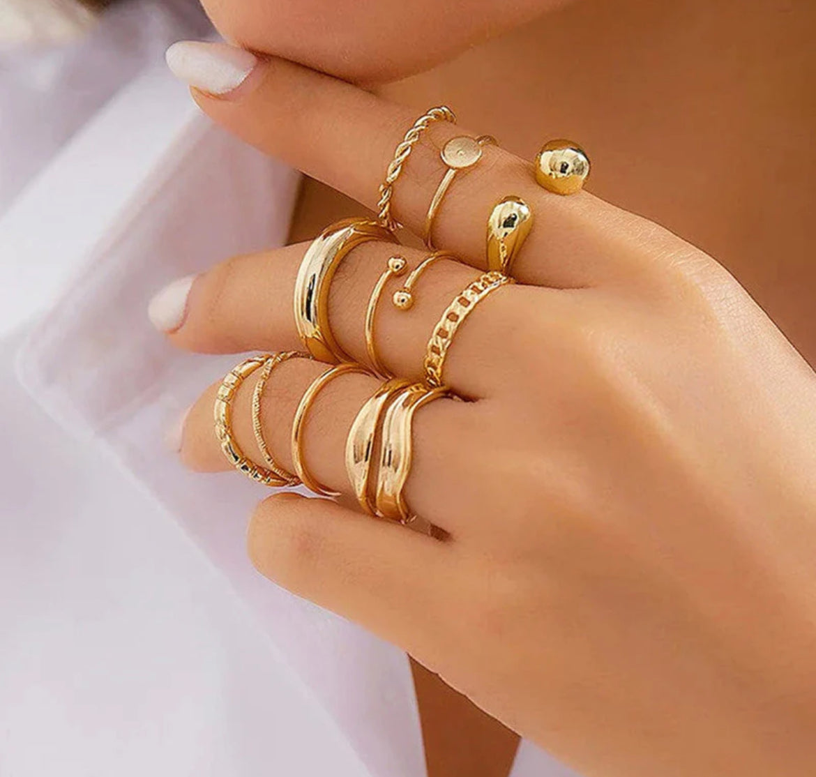Viral Gold Plated Set of 10 Stackable Finger Rings