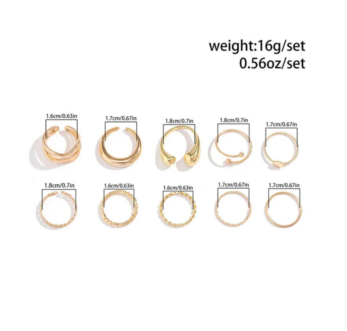Viral Gold Plated Set of 10 Stackable Finger Rings