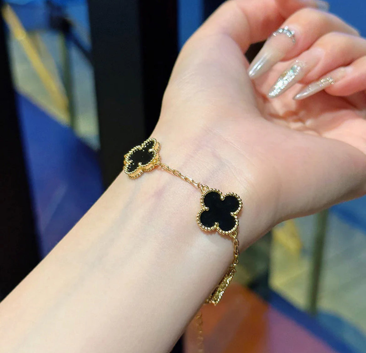 Viral Black And Golden Clover Anti Tarnish Bracelet