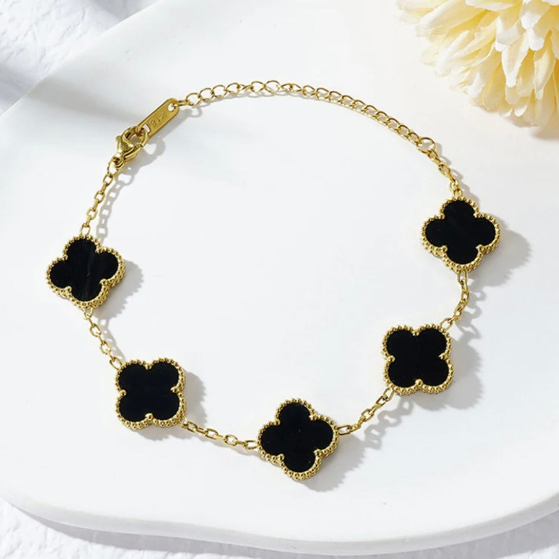 Viral Black And Golden Clover Anti Tarnish Bracelet