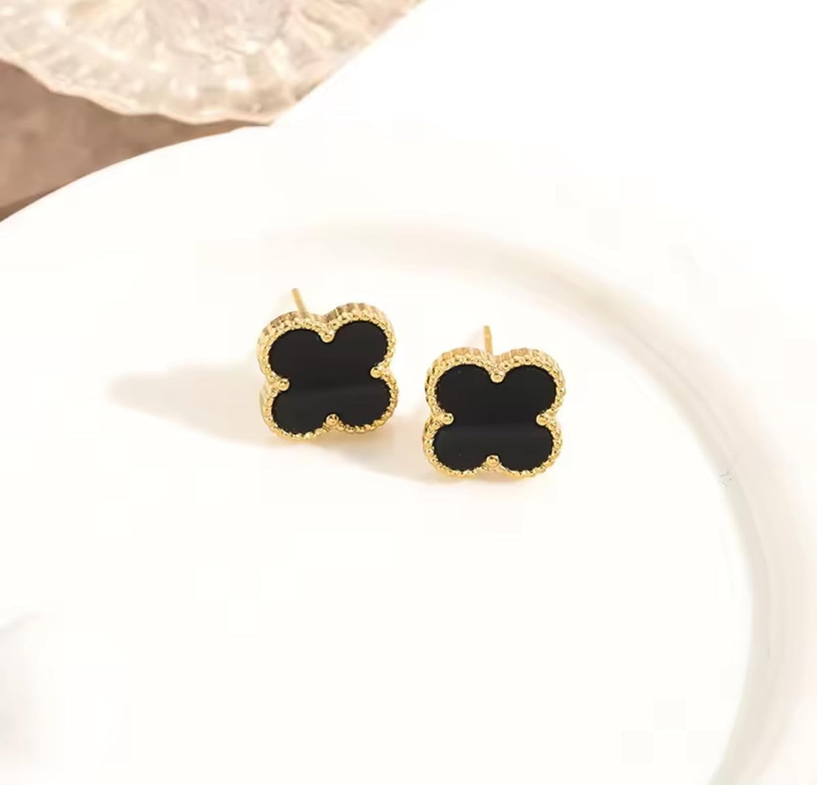 Viral Anti Tarnish Black Clover Earrings