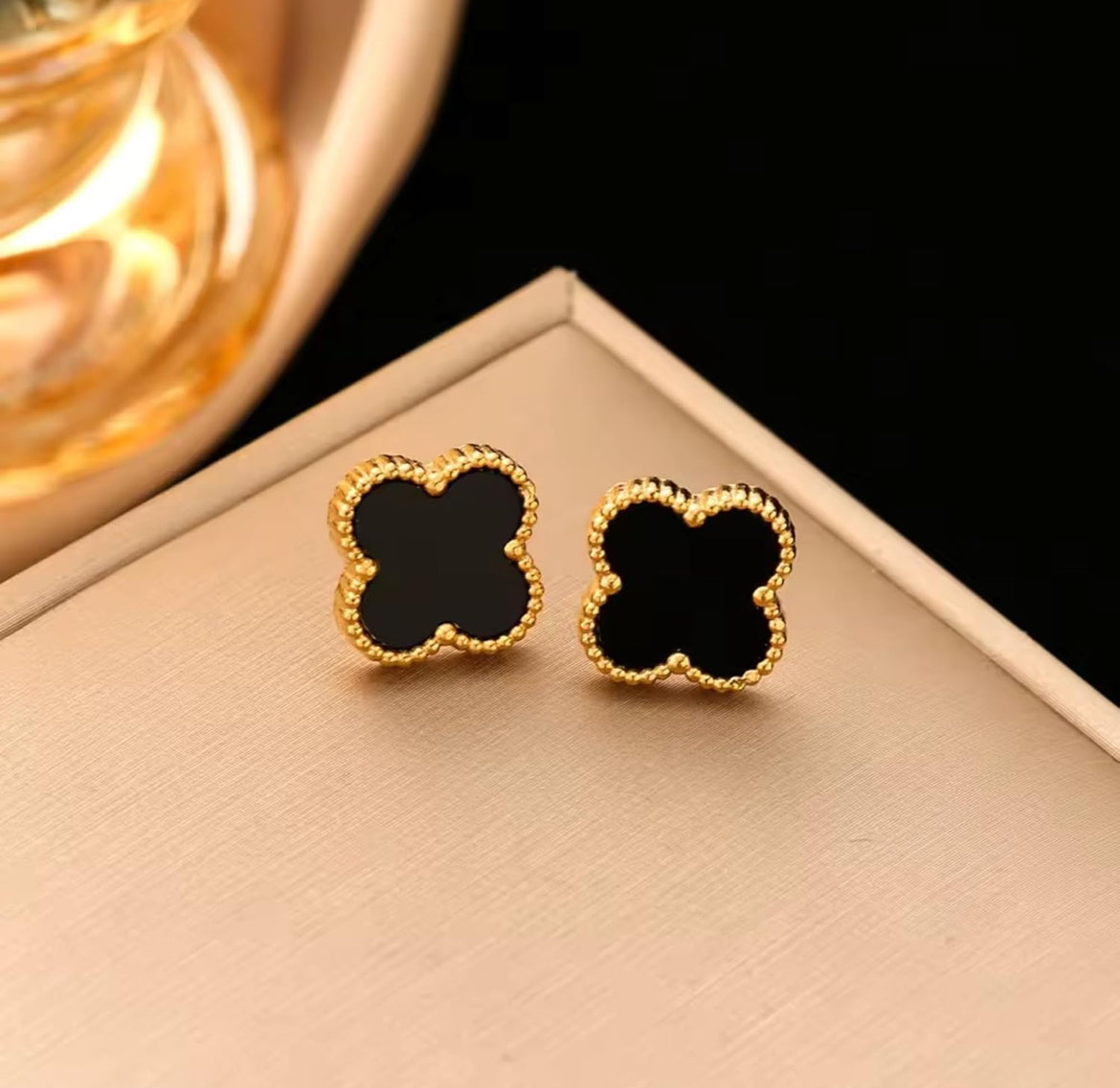 Viral Anti Tarnish Black Clover Earrings