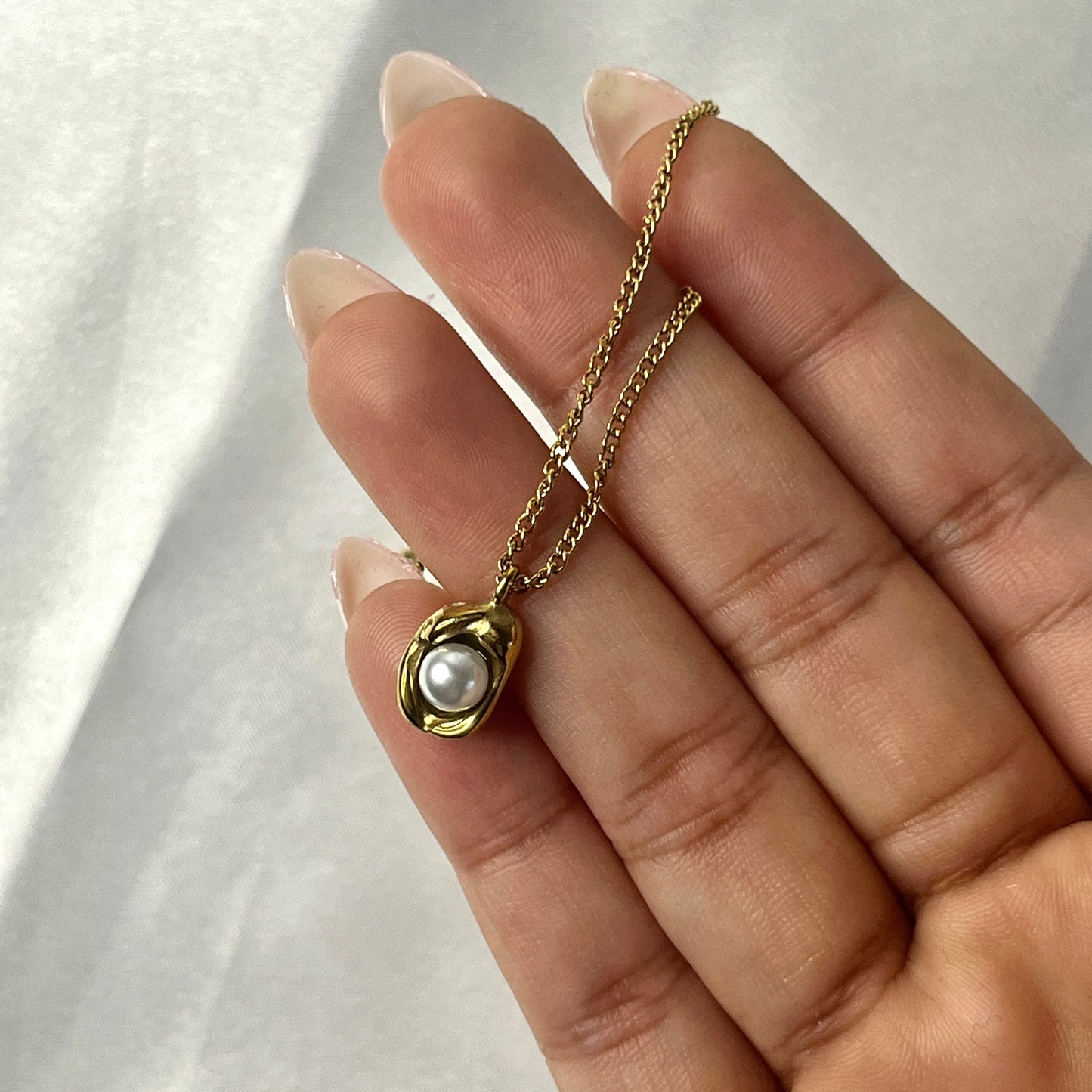 Viral Gold Plated Stainless Steel Anti Tarnish Pearl Studded Pendant