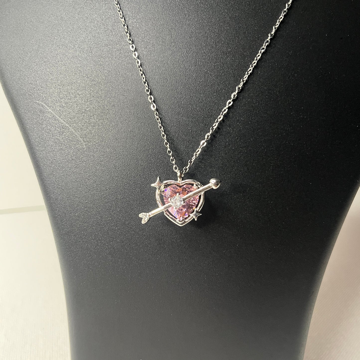 Pinteresty Silver Plated American Diamond Studded Pink Heart Pendant