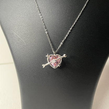 Pinteresty Silver Plated American Diamond Studded Pink Heart Pendant