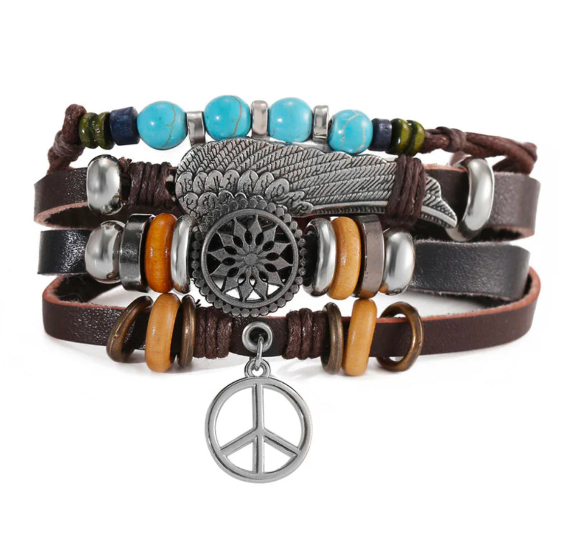 4 In 1 Multi Layered Multicolored Faux Leather Bracelet for Men