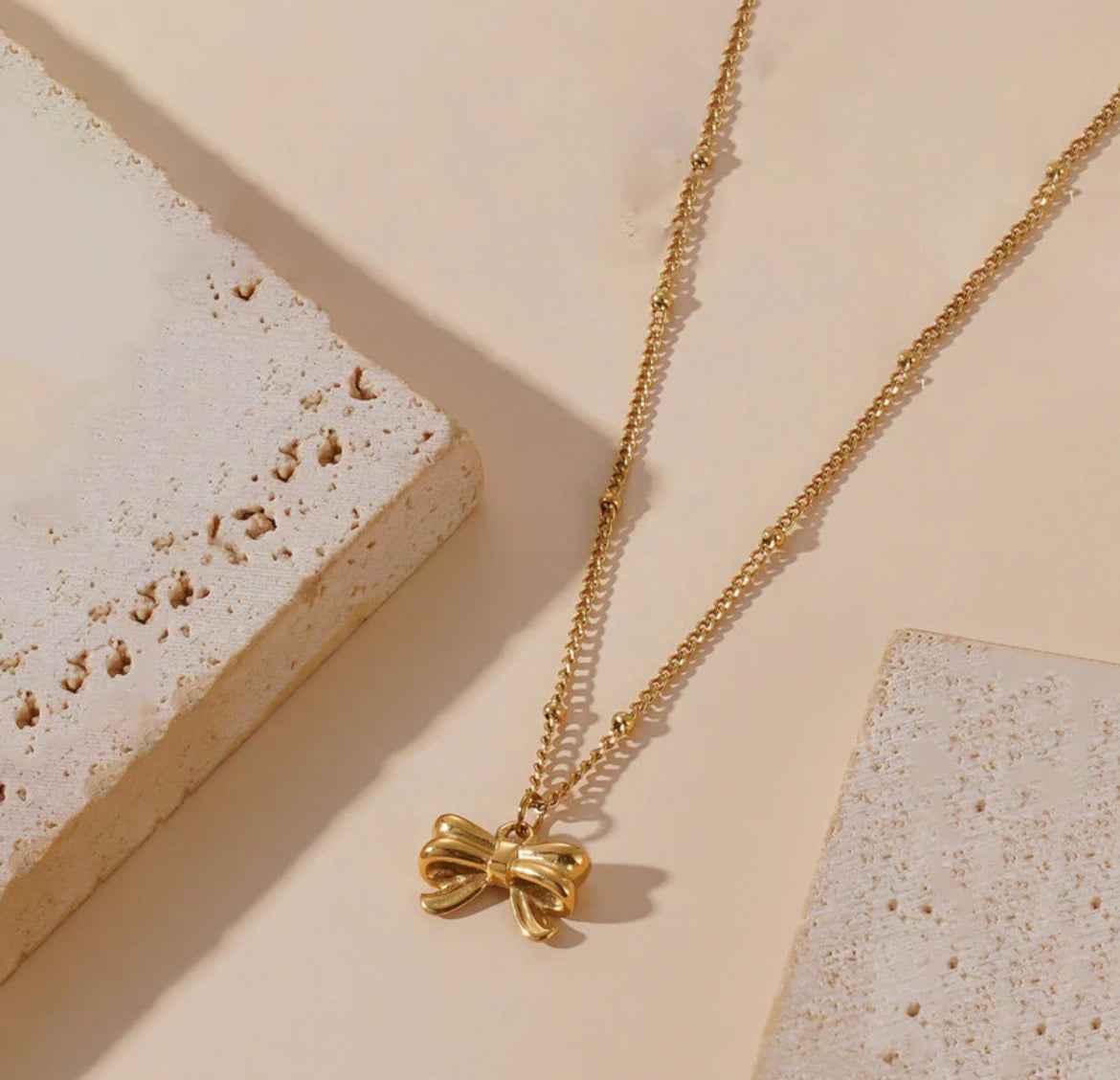 Gold Plated Stainless Steel Anti Tarnish Bow Themed Pendant
