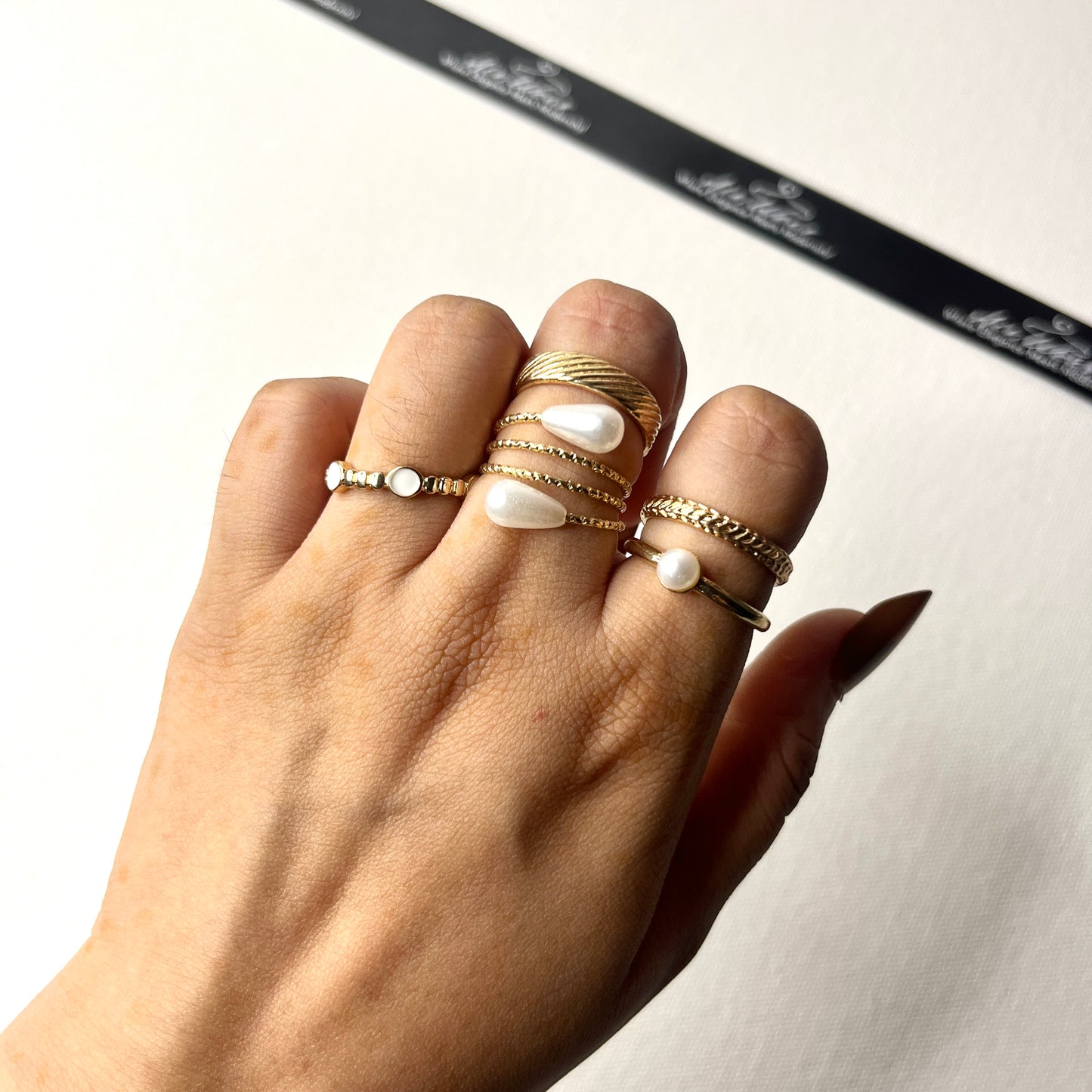 Pearl Hug Stack Rings Set Of 5
