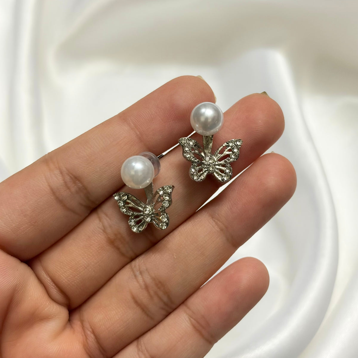 Silver Butterfly Stud Korean Earrings