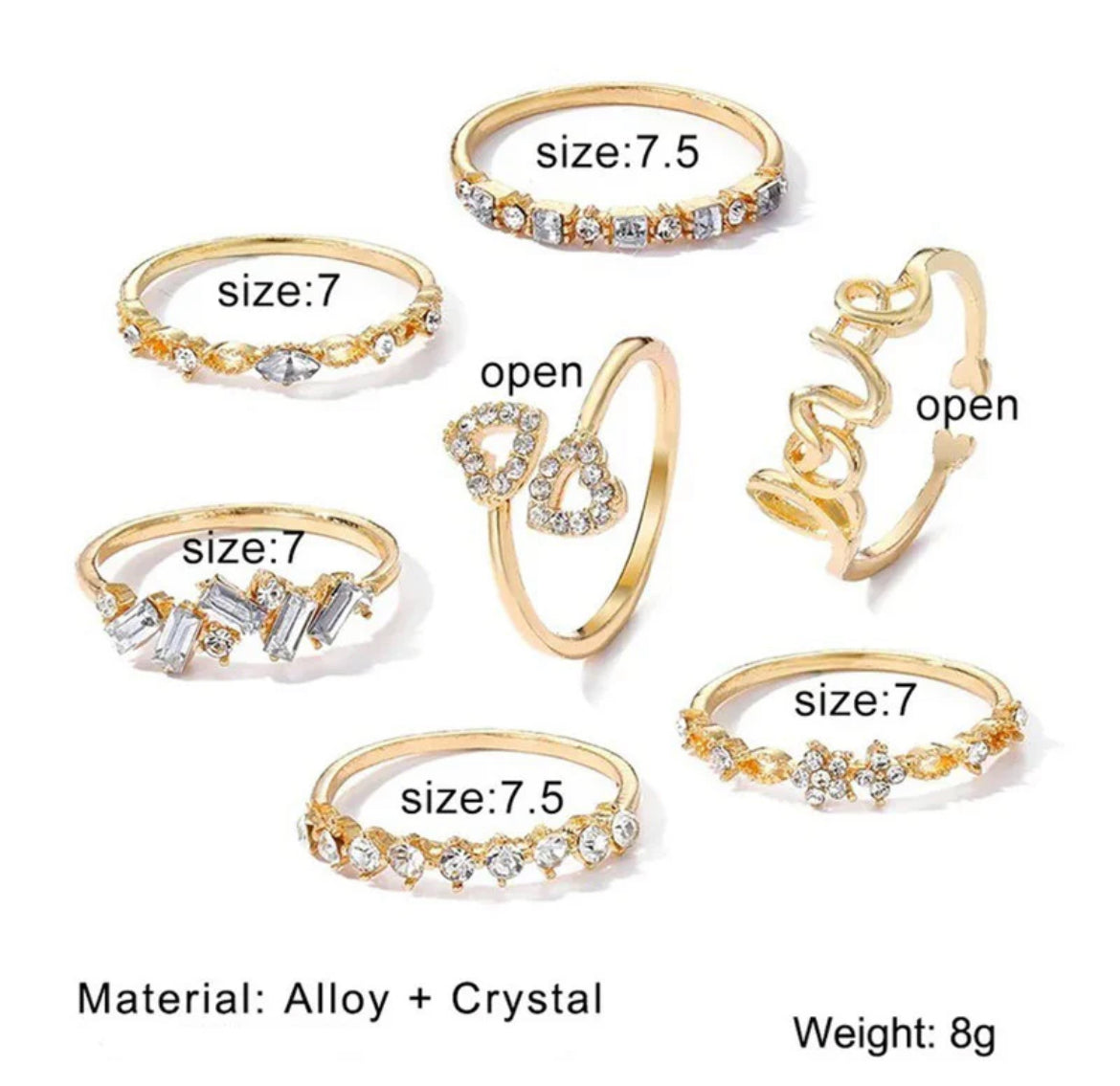 Trending Gold Plated Love Inspired Set of 7 Stackable Finger