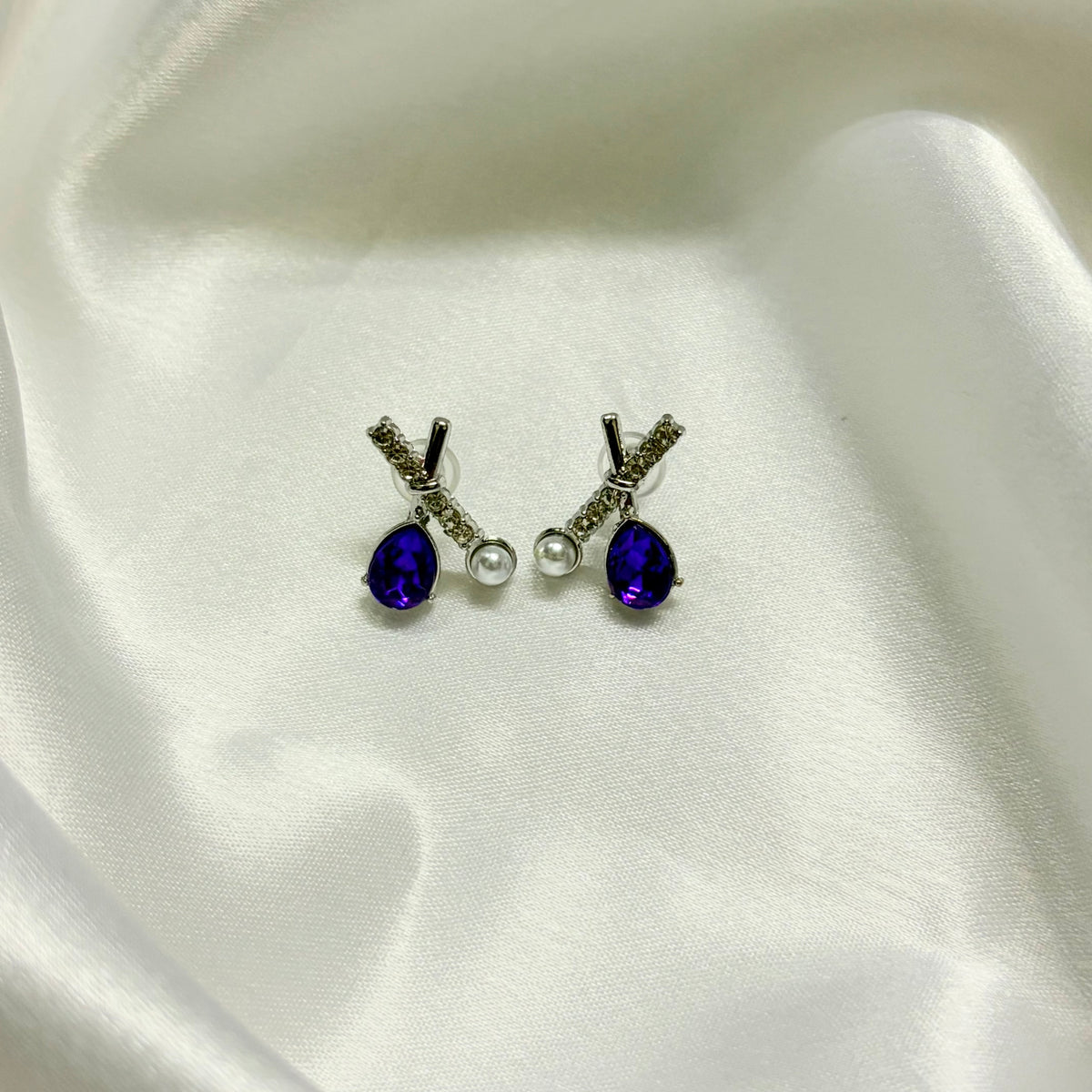 Silver & Purple Stud Korean Earrings
