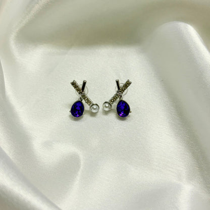 Silver & Purple Stud Korean Earrings