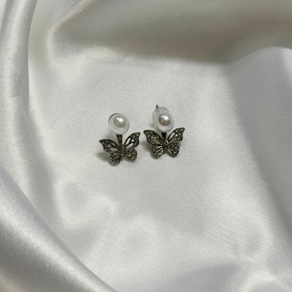 Silver Butterfly Stud Korean Earrings